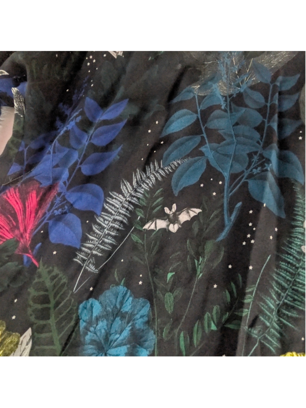 Vilagallo Silk Stretch V-Neck Blouse Dark Botanical Celestial Bat Print Top - 38 - Picture 7 of 11